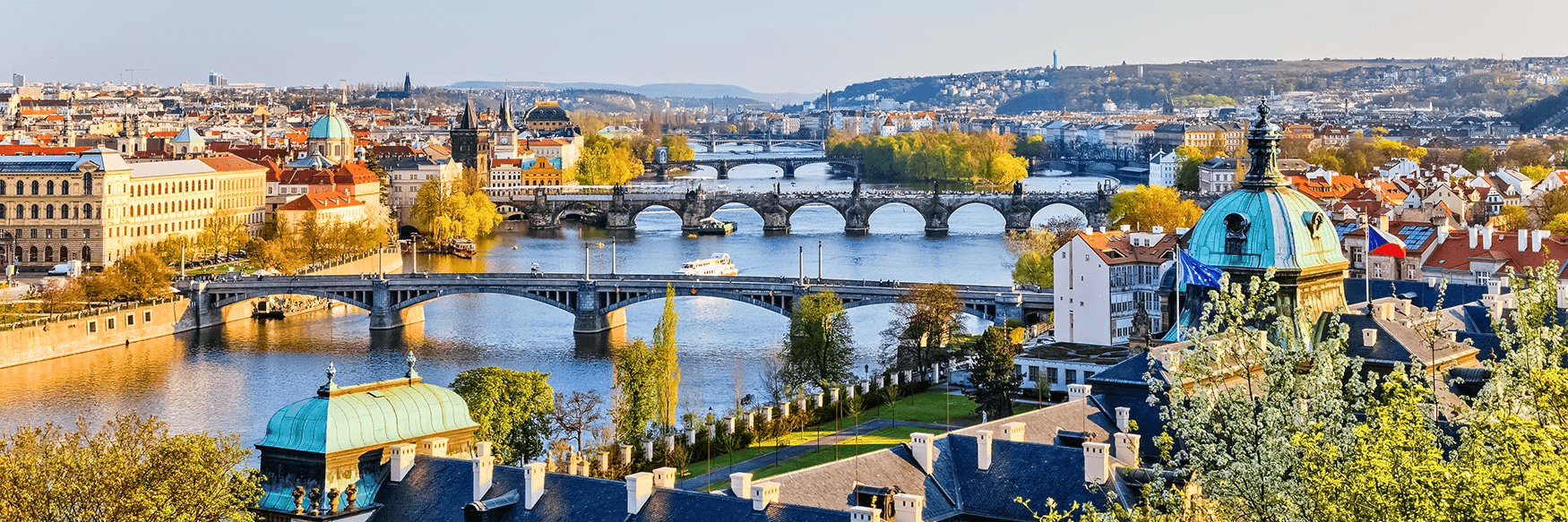 Prague skyline and bridges over the Vltava